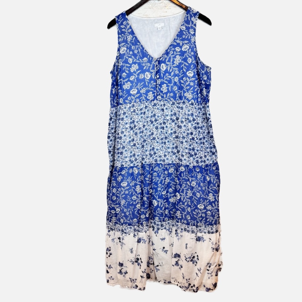 J. Jill Blue Floral Tiered Sleeveless Maxi Dress - Picture 3 of 12